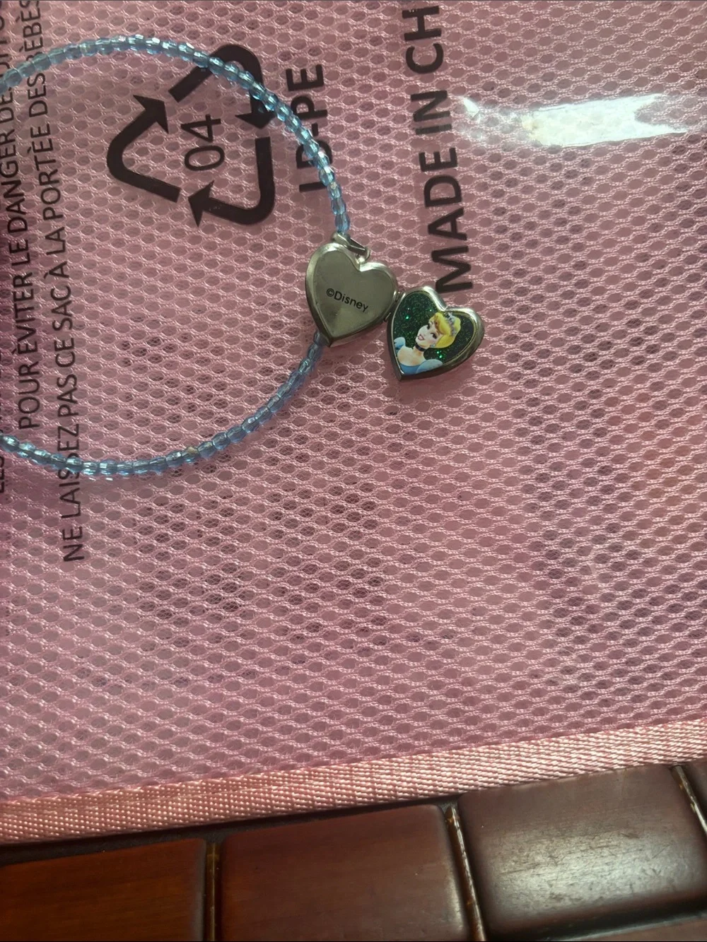 Vintage Blue Beaded kids choker with Cinderella Heart locket Charm.